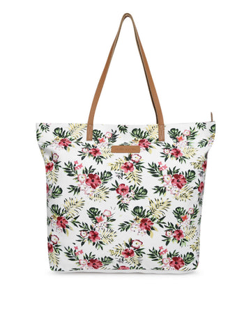 תיק כתף גדול למדי, צבעים מאוחדים של בנטון  - לבן פרחוני מודפס